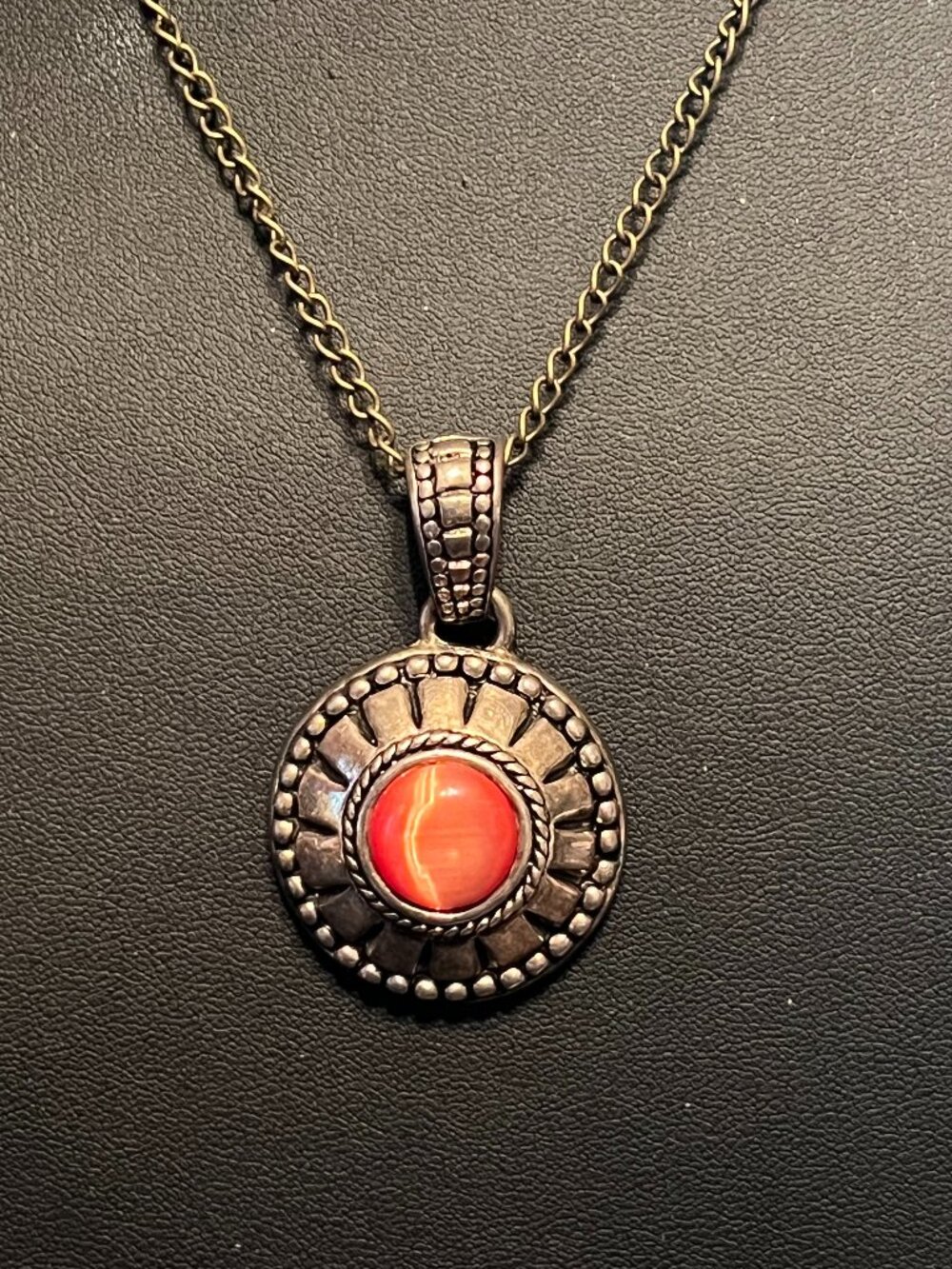 Silverplated Orange Gemstone Pendant Necklace (264)